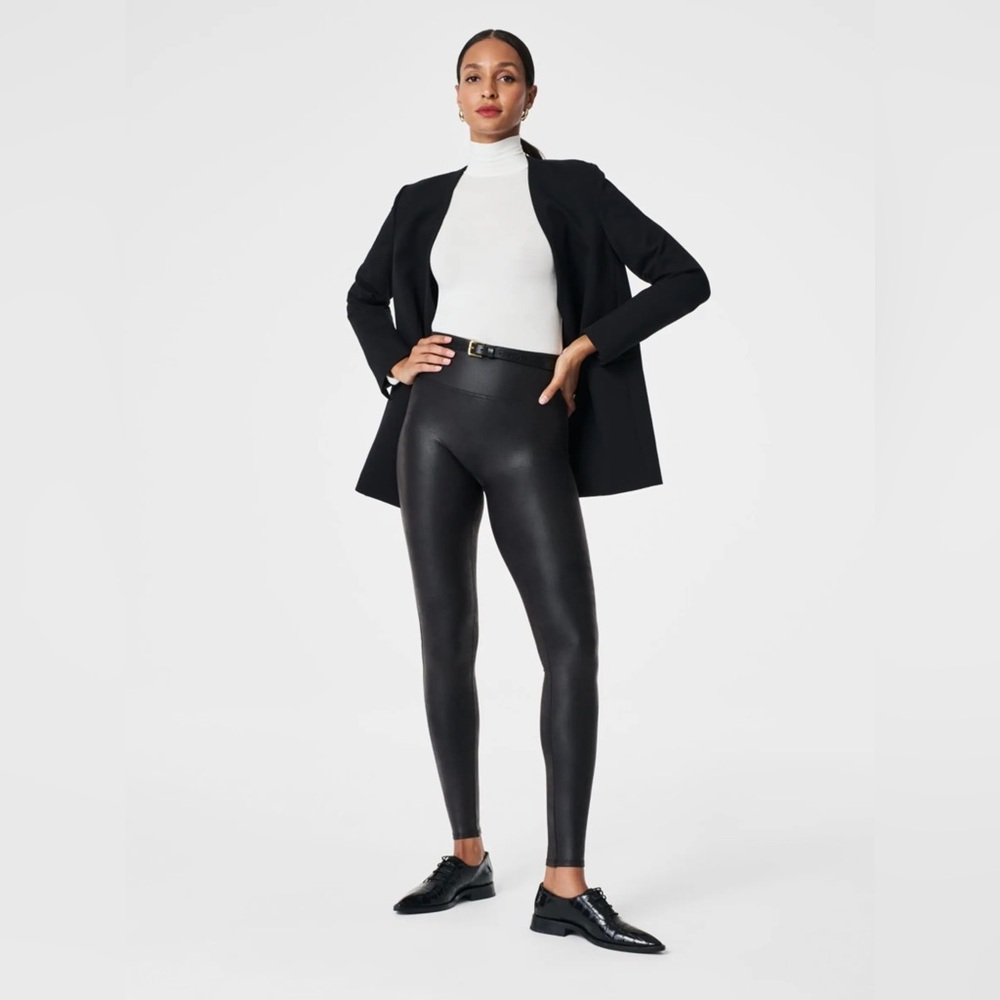 Spanx Black Faux Leather High Waisted Leggings Size Med